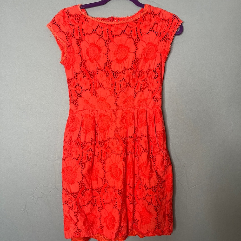 Nanette Lepore Vamos Floral Eyelet Dress RARE orange tomato red